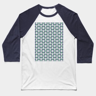 Green Silver Navy and White Argyle Pattern Diamond Checks Baseball T-Shirt